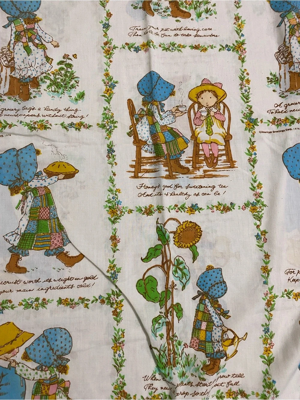 Vintage 1970 Holly Hobbie American Greetings Sunbonnet Girls Twin Flat Sheet